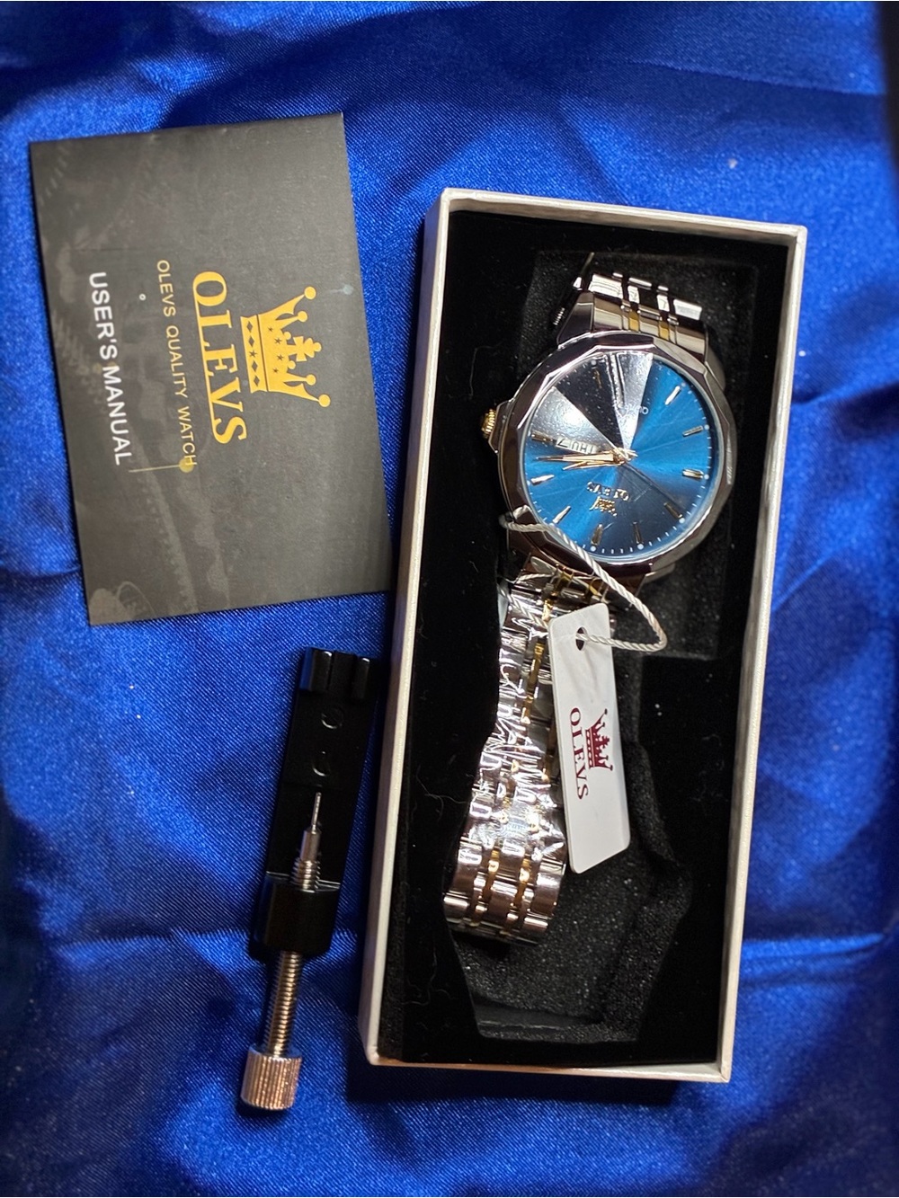 OLEVS Women's Silver Watch with Blue Dial